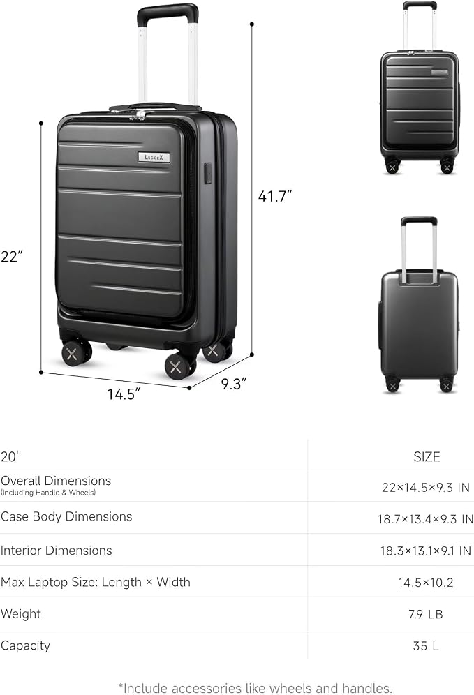 LUGGEX Carry On Luggage 22x14x9 Airline Approved, Polycarbonate Hard Suitcase - Image 8