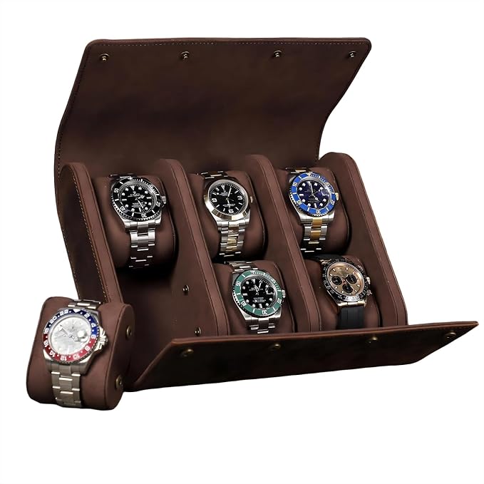 Genuine Leather Watch Roll Travel Case, Vintage Full Grain Leather Watch Box by UPRESYE