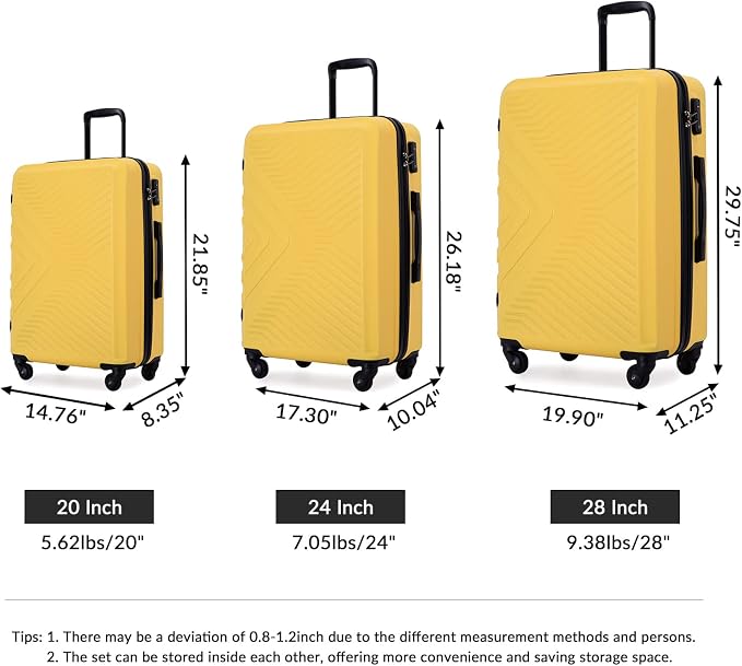 Campfun 3 Piece Luggage Sets, Hardshell ABS Luggage - Image 2