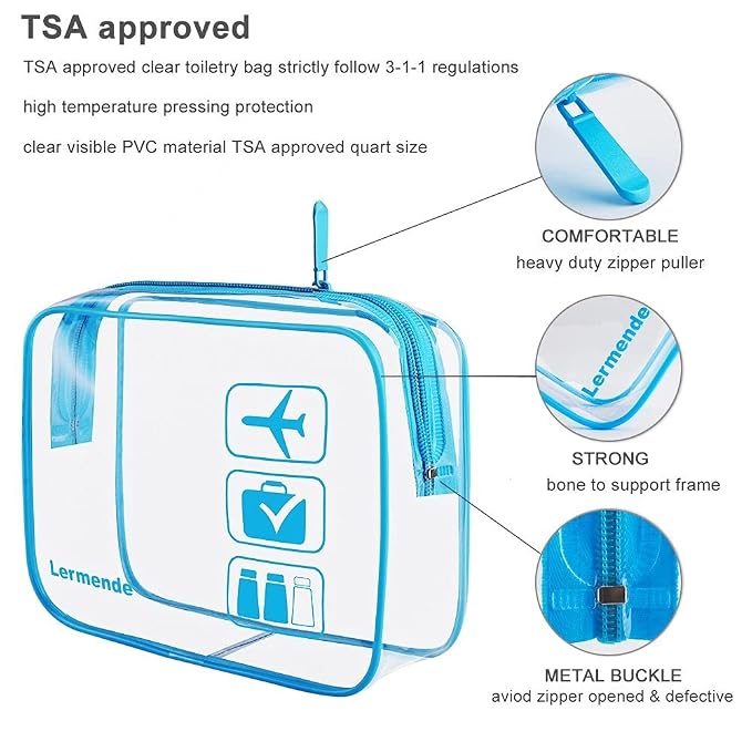 Lermende 2pcs Clear Toiletry Bag TSA Approved Travel Bag, Carry On - Image 3