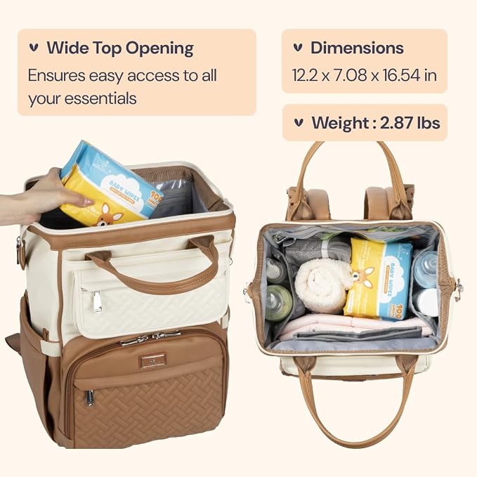 BabbleRoo Leather Diaper Bag Backpack, Unisex Stylish Travel Back Pack Nappy - Image 3