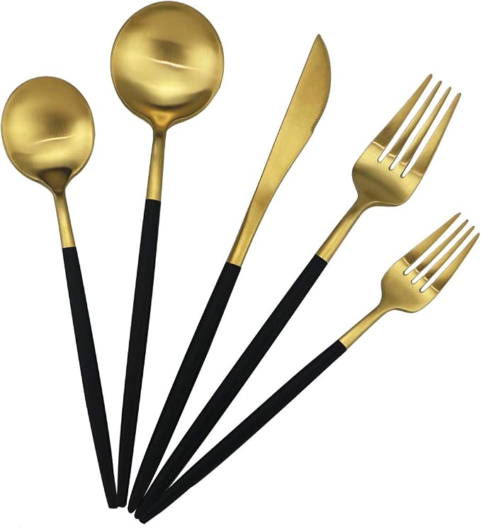 Gugrida 5-Piece 18/10 Stainless Steel Matte Gold Silverware Set, Kitchen by Gugrida