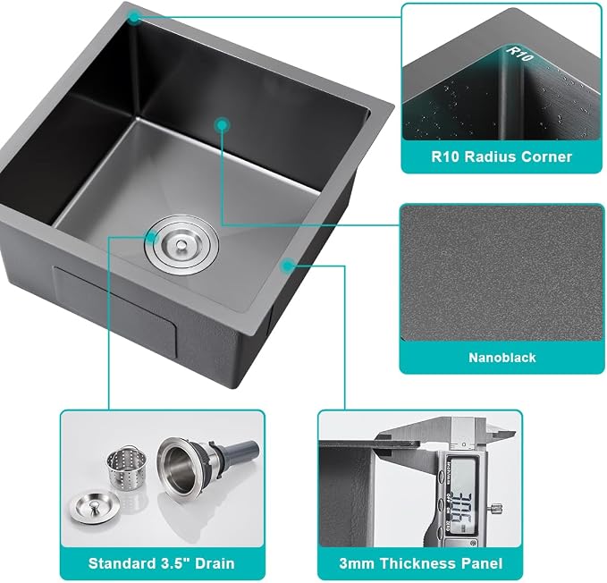 Black 18 inch Undermount Kitchen Sink - Image 4