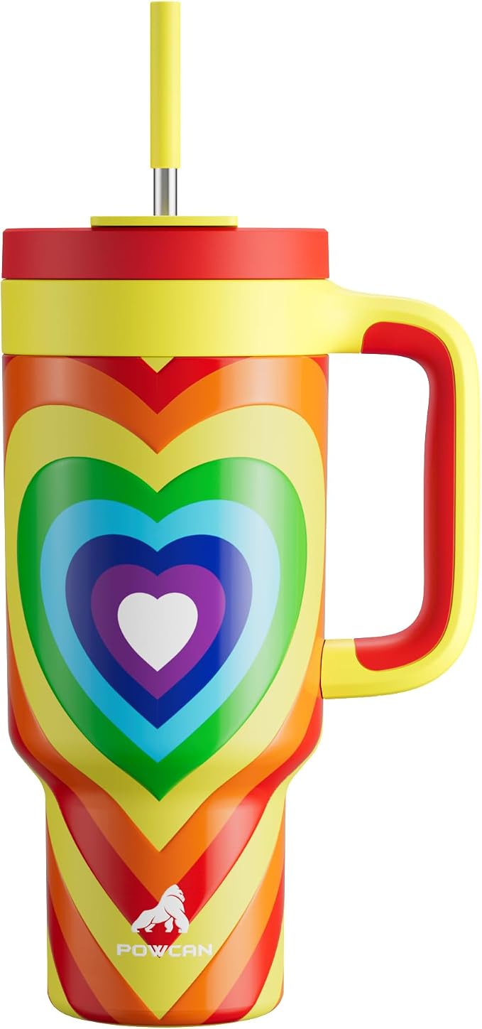 POWCAN 40 oz Tumbler with Handle, 2-in-1 Straw and Sip Lid, Dishwasher Safe by POWCAN