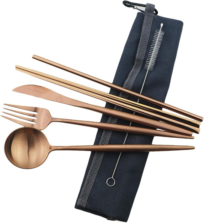 Gugrida Reusable Travel Utensils, 7 Piece Portable 304 Stainless Steel by Gugrida