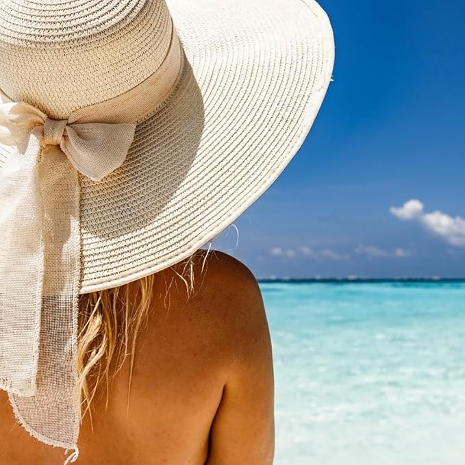 DRESHOW Beach Hats for Women Big Straw Wide Brim Summer Hat Floppy Foldable - Image 2