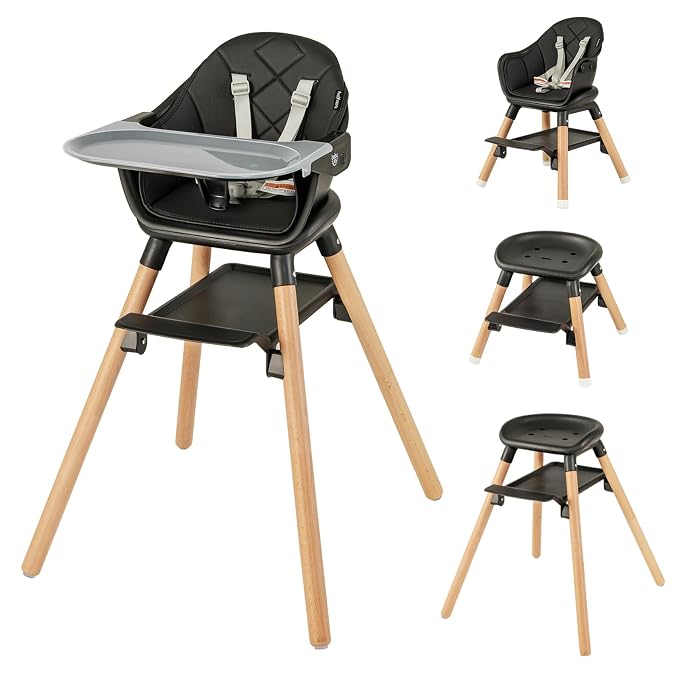 BABY JOY Baby High Chair, 6 in 1 Convertible Wooden High Chair by BABYJOY