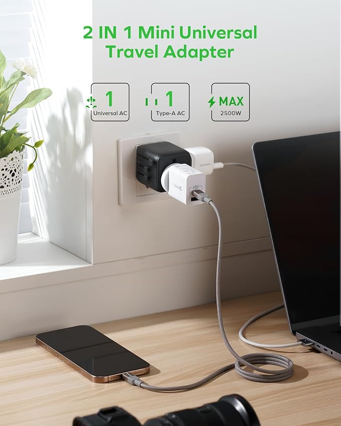 MOMAX Mini Universal Travel Adapter Worldwide, 2 AC, All European Travel Plug - Image 3