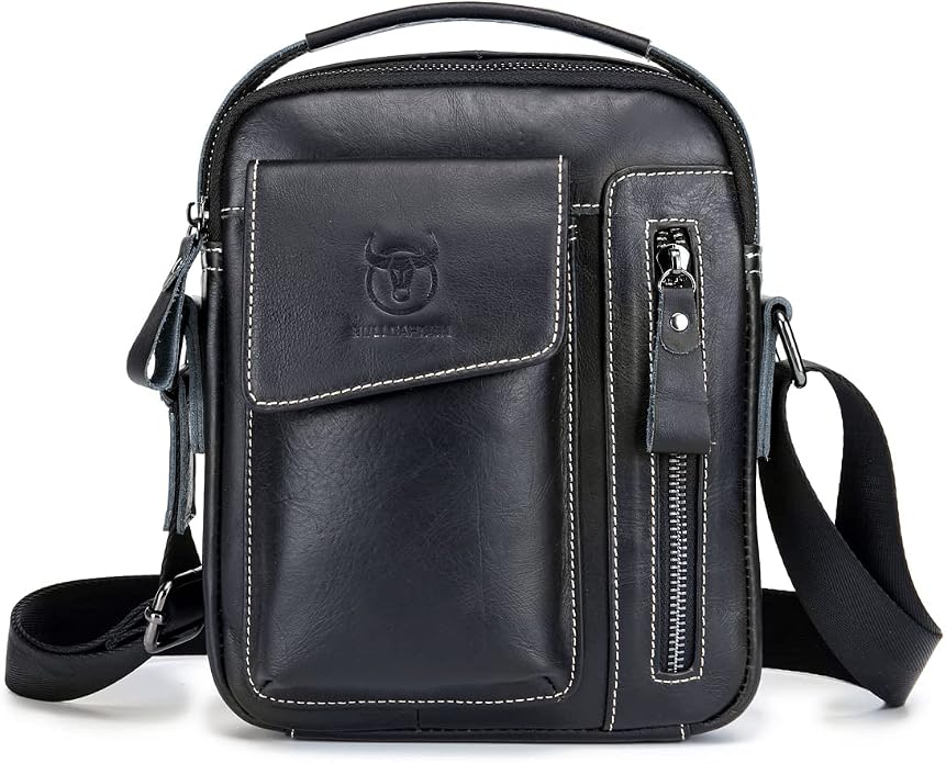 KPYWZER Genuine Leather Shoulder Bag Small Men Messenger Pack Handbag Sling by KPYWZER