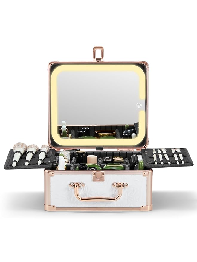 Qislee Makeup Box with A Detachable Lighted Mirror, Waterproof Travel Train Case by Qislee