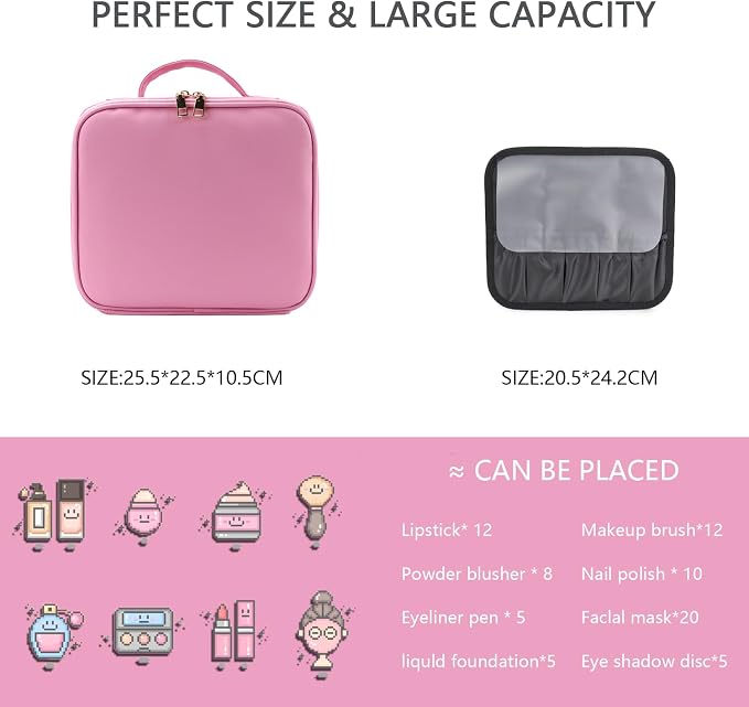 Makeup Bag with Led Mirror, Travel Makeup Organizer with 3 Color Setting - Image 2