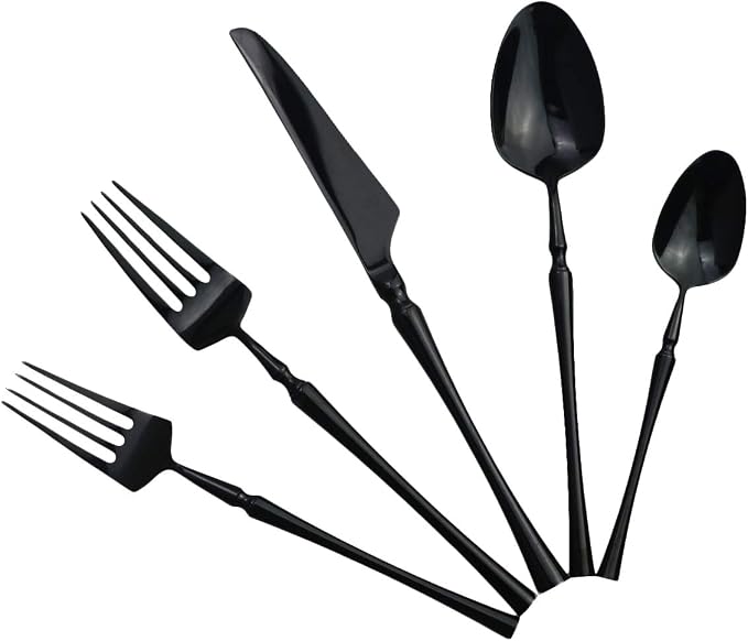 Gugrida Black Silverware Set, 5-Piece 18/10 Stainless Steel Flatware Cutlery Set by Gugrida