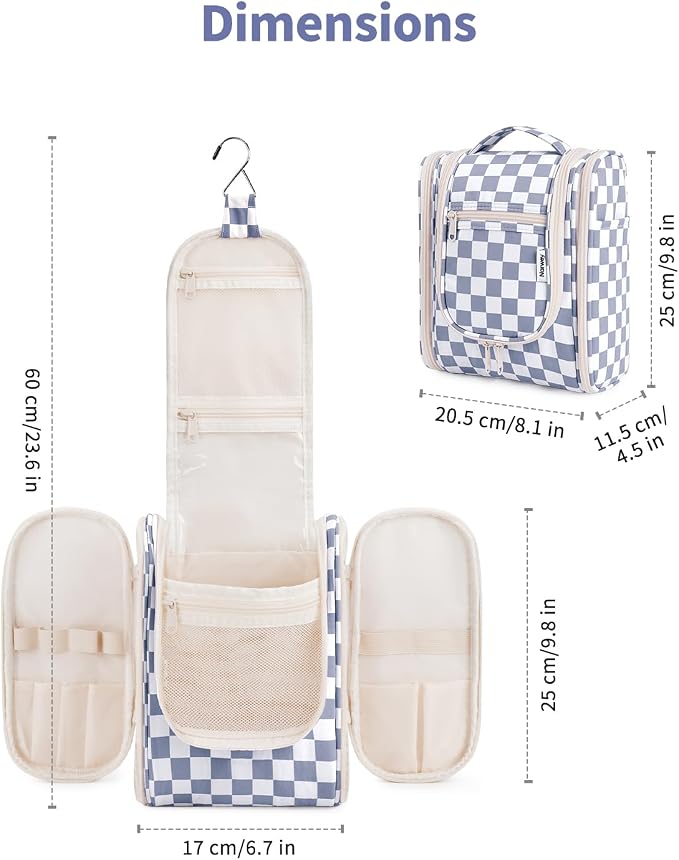 Narwey Small Checkered Hanging Travel Toiletry Bag - Image 6