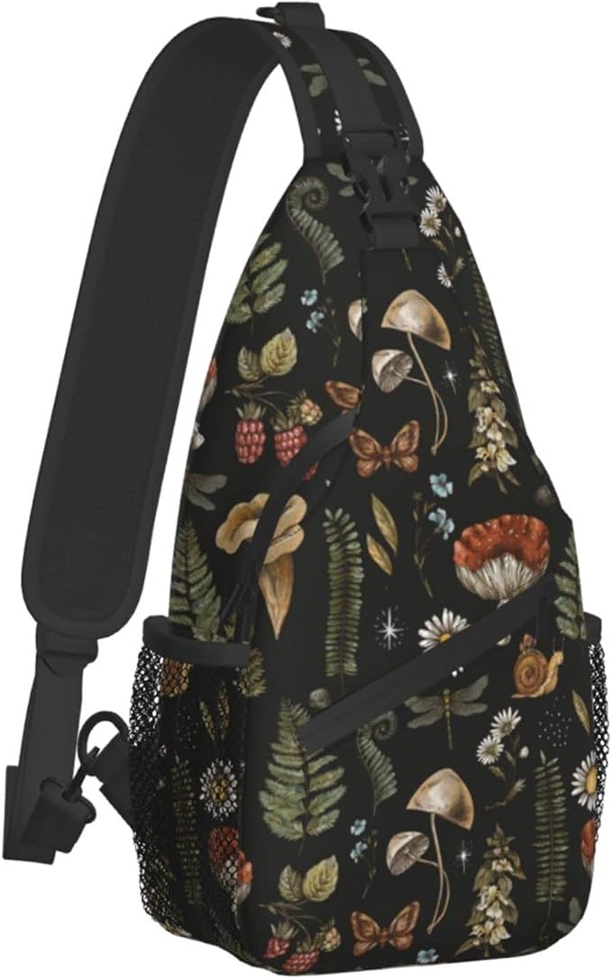SUPLUCHOM Sling Bag Vintage Mushroom Leaf Forest Hiking Daypack Crossbody - Image 2
