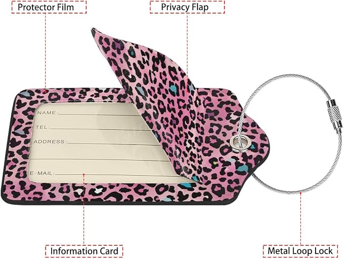 Pink Leopard Print Luggage Tags - Image 2