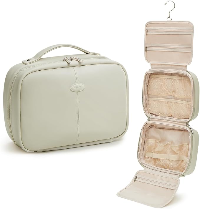 EACHY Toiletry Bag with Hanging Hook, Travel Makeup Bag PU Leather Cosmetic Bags by EACHY