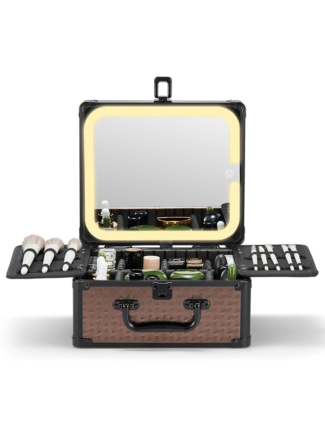 Qislee Makeup Box with A Detachable Lighted Mirror, Waterproof Travel Train Case by Qislee