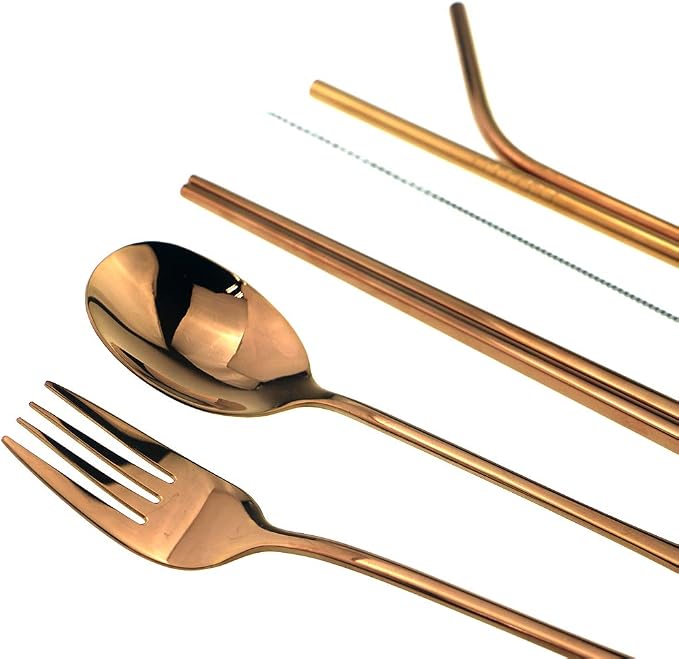 7 Pcs Portable Flatware Set, 304 Stainless Steel Cutlery Set Travel Utensils - Image 3