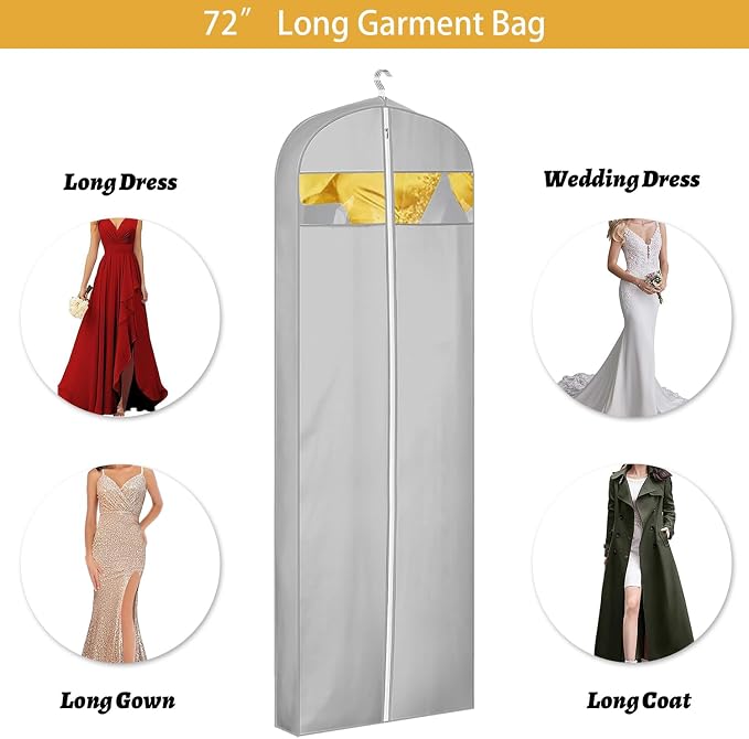 65" Dress Bags for Gowns Long, Dress Garment Bags for Hanging Clothes, Dress - Image 4