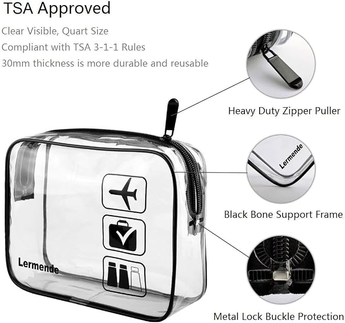 Lermende 2pcs Clear Toiletry Bag TSA Approved Travel Bag, Carry On - Image 3
