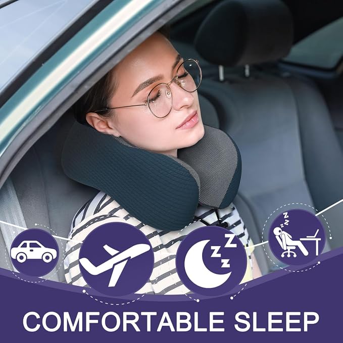 napfun Neck Pillow for Traveling, Upgraded Travel Neck Pillow for Airplane 100% - Image 2