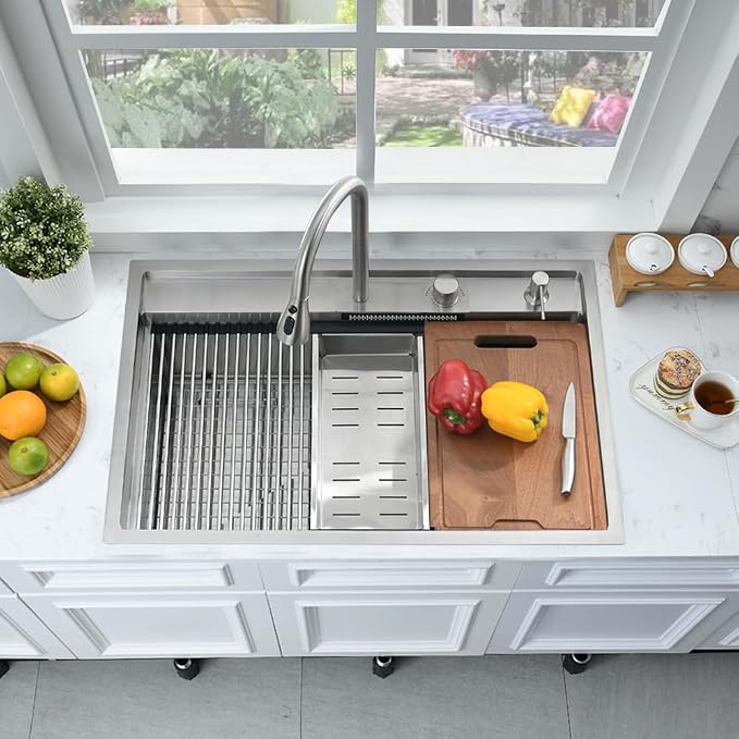 33 Inch Drop In Waterfall Kitchen Sink Workstation-Bokaiya 33x19 Drop In - Image 4
