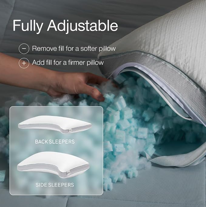 Coop Home Goods Cool+ Crescent Adjustable Pillow, Queen Size Plus Shaped Memory - Image 2