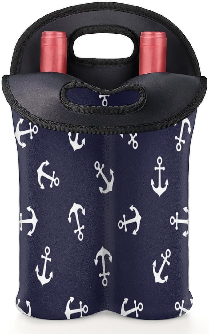 Nautical Anchors 2 Bottle Wine Carrier Tote Bag Insulated Wine Bottles Neoprene - Image 5