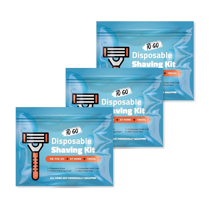 Shaving Kit with Razor, Shaving Cream, Washcloth & Aftershave Wipe – Men’s by KitUSafe