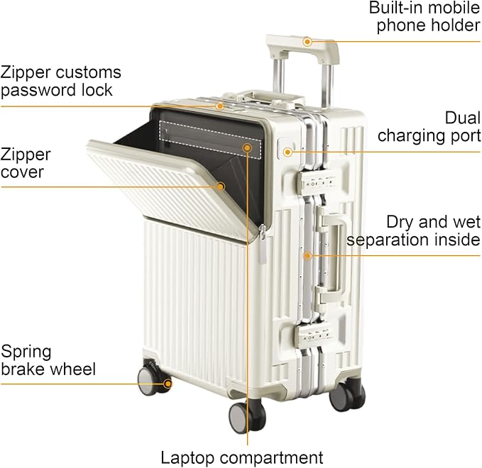 Zipperless Luggage, Polycarbonate Aluminum Hardshell, Expandable Carry-On - Image 3