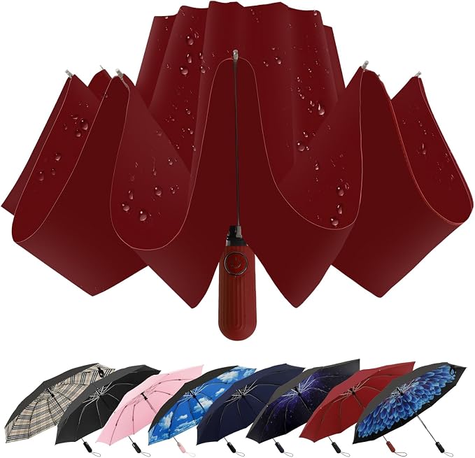 Compact Inverted Travel Umbrella, Automatic Open Close, 9-Rib 46 Inch Windproof by ZDSSM
