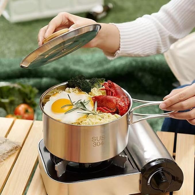 Camping Cookware Set 304 Stainless Steel 10pcs Pots & Pans, Travel Mesh Bag - Image 7
