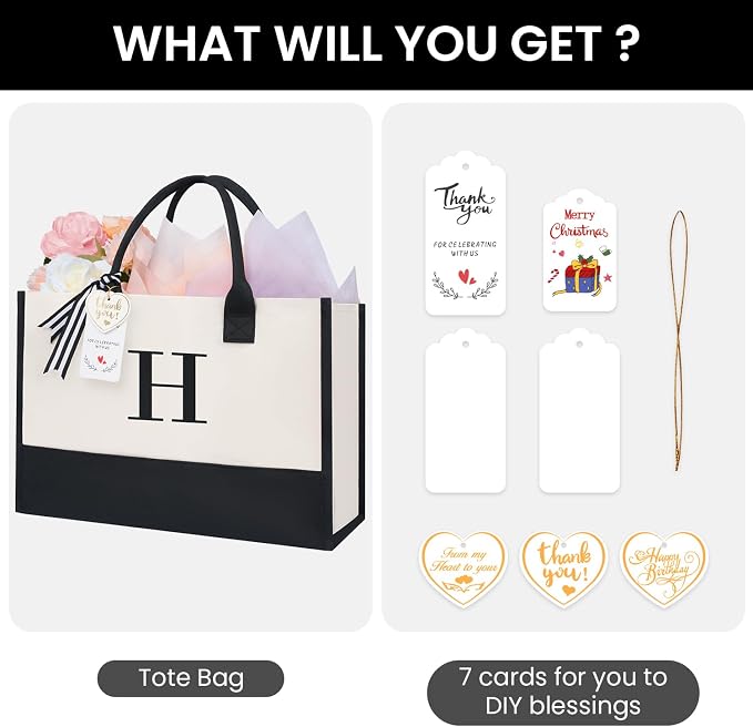 BAGAIL Initial Tote Bag, Personalized Birthday Gifts - Image 2
