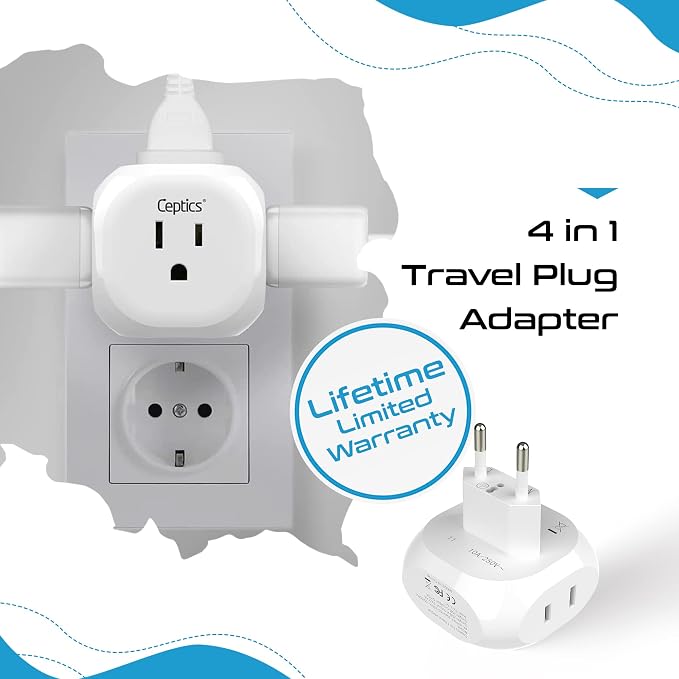Ceptics European Travel Plug Adapter Europe Power Adaptor Charger 4 Input - Image 6