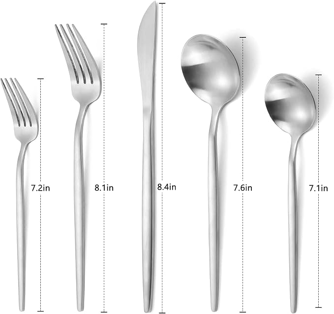 Matte Silverware Set, VANVRO 60-Piece Stainless Steel Flatware Set, Satin - Image 2