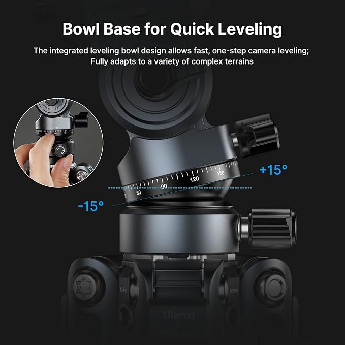 ULANZI F38 Video Travel Tripod, 61.4" Lightweight Carbon Fiber Camera Tripod - Image 4