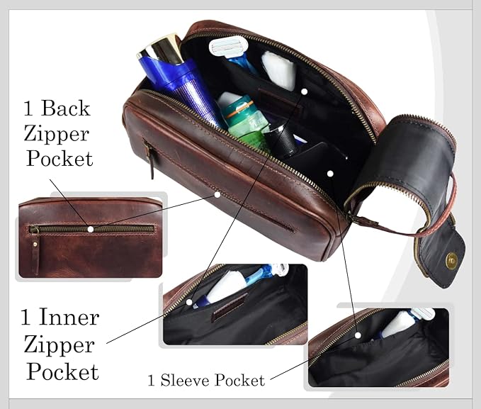 10" Premium Leather Toiletry Travel Pouch - Image 5