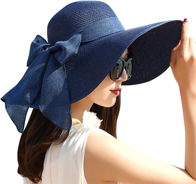 DRESHOW Beach Hats for Women Big Straw Wide Brim Summer Hat Floppy Foldable by DRESHOW