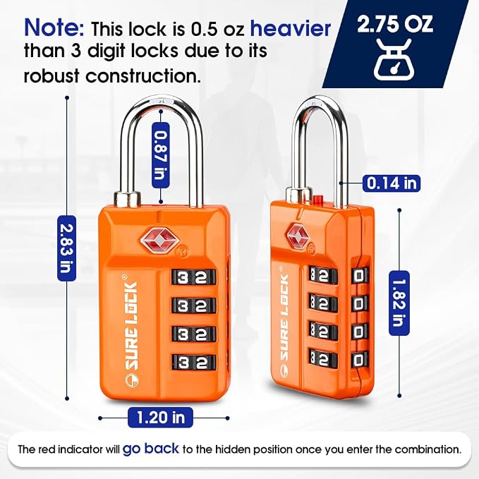 TSA Approved Travel Luggage Locks, Open Alert Combination Lock - Image 5