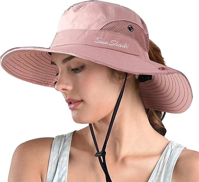 ZOORON Women's Ponytail Safari Sun Hat, Wide Brim UV Protection Outdoor Bucket by ZOORON