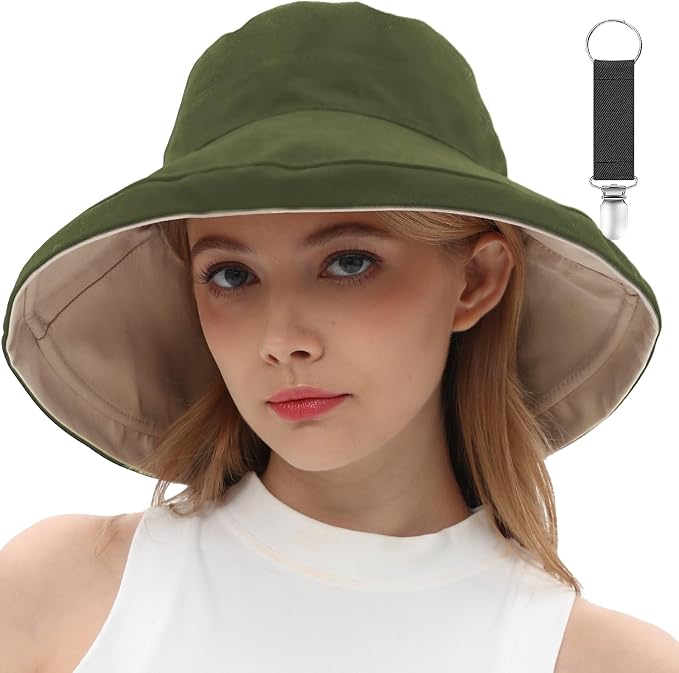 vidsel Womens Sun Hats Wide Brim Reversible Bucket Cotton Hat Packable Summer by vidsel