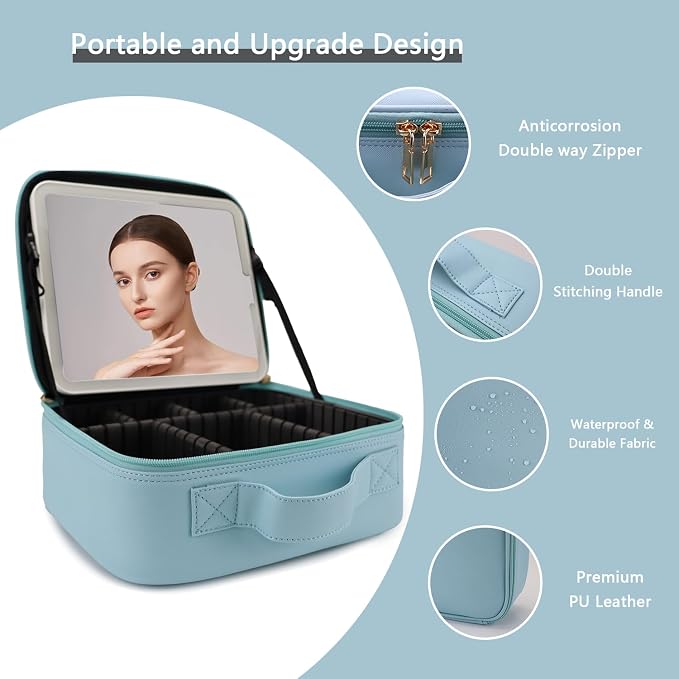 Makeup Bag with Led Mirror, Travel Makeup Organizer with 3 Color Setting & 10X - Image 4
