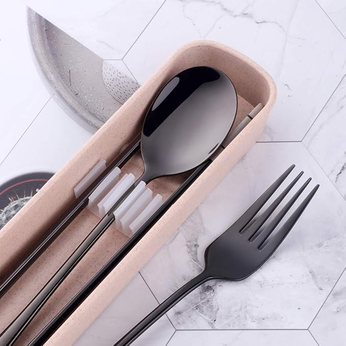 3 PCS Outdoor Flatware Set Fork Spoon Chopsticks/Travel Flatware Set - Image 5