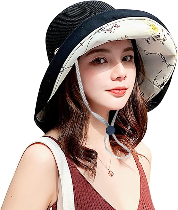 Women Wide Brim Sun Hats Metal Wired Edge Summer UV Protection Beach Fishing Hat by HUAMULAN