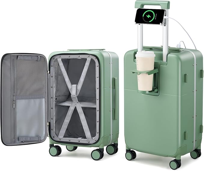Hanke 24 Inch Luggage with Cup Holder and Charge, Top Opening Hard Shell by Hanke