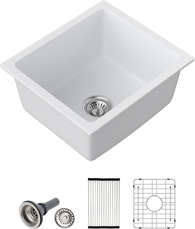 Dcolara 15 Inch White Undermount Wet Bar Sink Single Bowl Kitchen Sink Modern by Dcolora