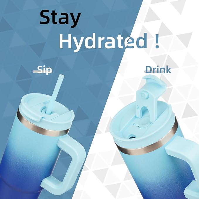 40 oz Tumbler with Handle and 2 Straws, 2 in 1 Lid Insulated Water Bottle - Image 2