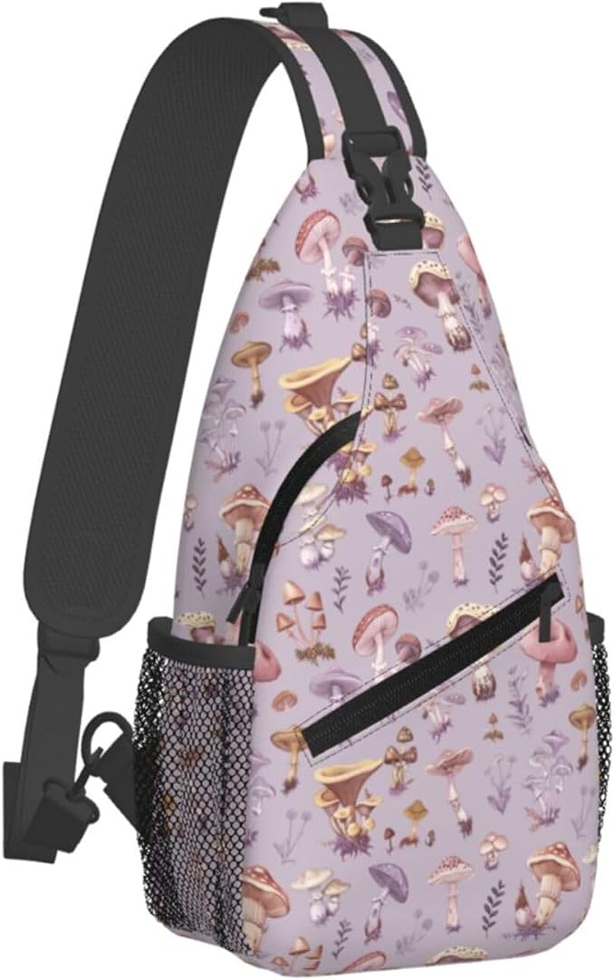 SUPLUCHOM Sling Bag Mushrooms Vintage Botanical Hiking Daypack Crossbody by SUPLUCHOM