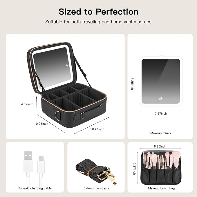 Travel Makeup Bag with LED Mirror, Cosmetic Bags - Image 3