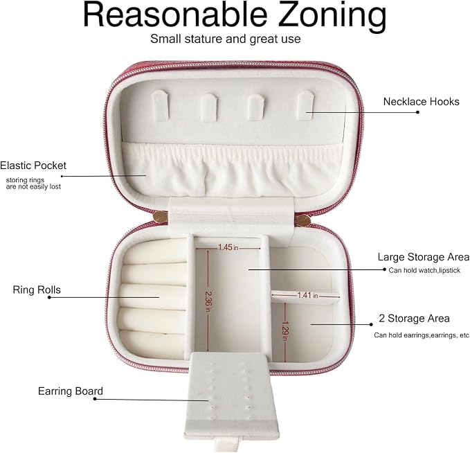 Small Jewelry Travel Case For Womens Small Rectangle PU Leather Jewelry Box - Image 2